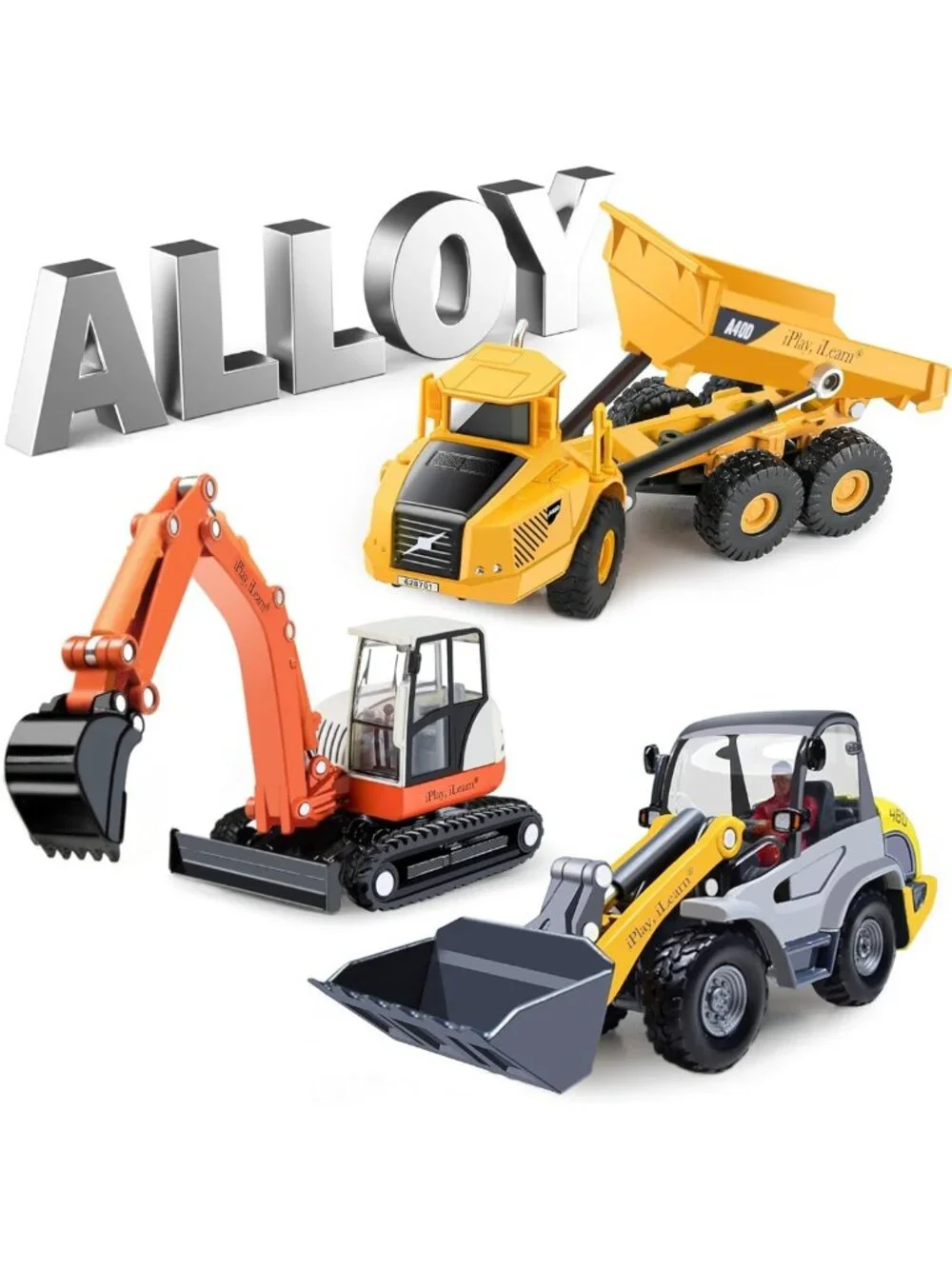 Heavy Duty Construction Playset with Metal Dump Truck, Excavator & Bulldozer
